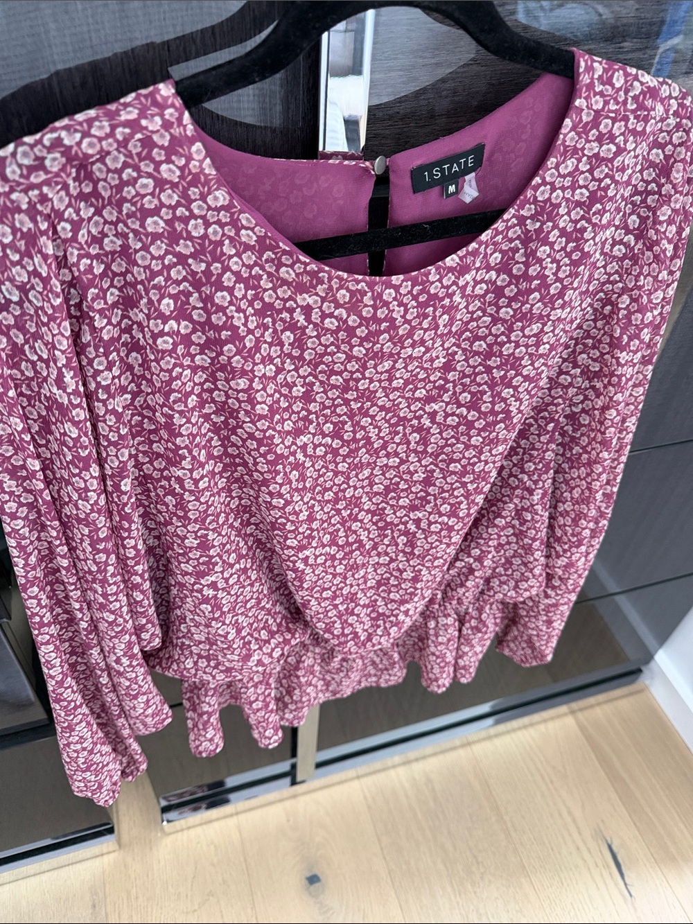 1. State Mauve Pink Floral Peplum Long-Sleeve Blouse
